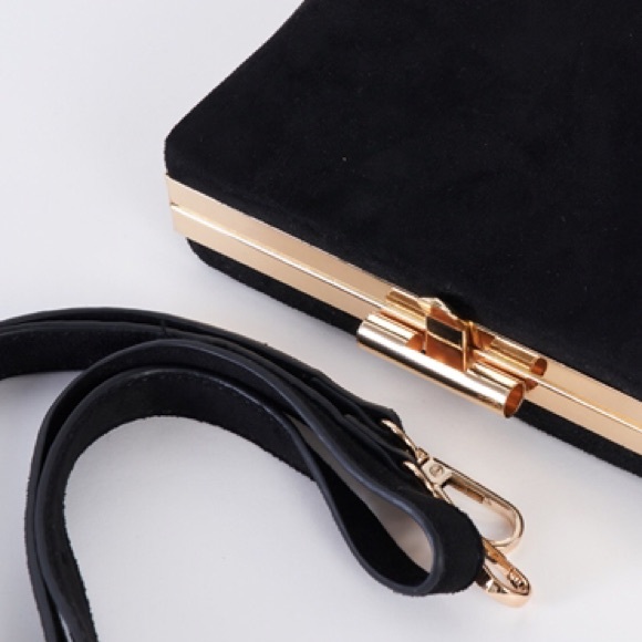 BLACK FAUX SUEDE CLUTCH BAG DETACHABLE STR… - Picture 4 of 4